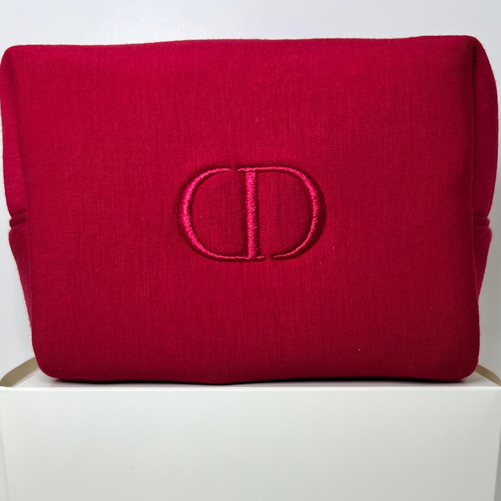 Dior Red Cosmetic Pouch Bag - Deep Red with Silver Accents
